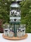 VTG Holstein Cow Sun Tea Jar & Matching Glassware Set, Anchor Hocking Dispenser