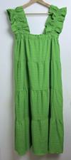 THML Textured Tiered Ruffled Sleeve Maxi Dress Prairie Coastal Beach Cruise M