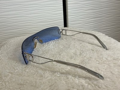 Miss Dior Vintage Y2K Shield Rimless Sunglasses Metal Frame Blue