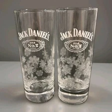 (2) Jack Daniels Whiskey 6" Tall 10 oz Winter Etched Snowflake HighBall Glasses 