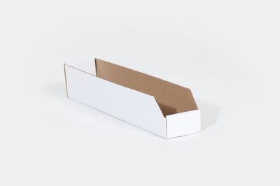 6 x 18 x 4 1/2'' Open Top Bin Corrugated Box White 50/Case