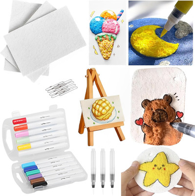 Magic Foam Texture Painting Kit 3D Drawing Canvas Sponge 10Pcs Puffy Rectangle