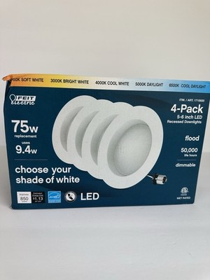 Feit Electric Dimmable 5-6'' in LED Recessed Downlights 75W Replacement 4 Pack