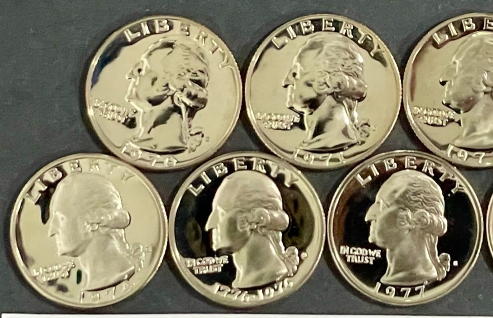 Complete Washington Quarters PROOF Set of 9 Coins from 1970 to 1979 ~ GORGEOUS! - Image 2 of 4