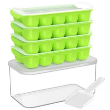 4Pack Silicone Ice Cube Tray with Lid and Bin for Freezer for Soup Food Cocktail