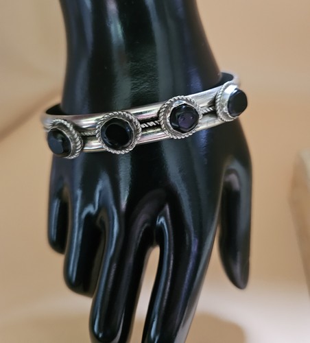 Sterling Silver Black Onyx Cuff Bracelet Handmade Artisan Modernist Southwestern