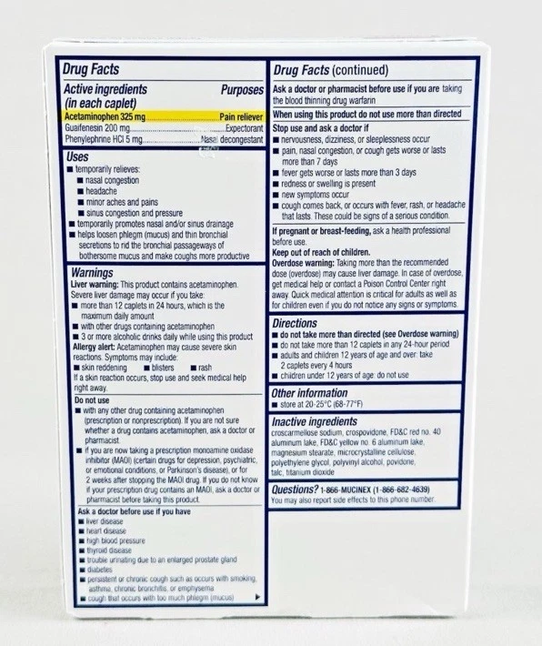 Comprimidos Mucinex Sinus-Max para aliviar la congestión severa y el dolor 10 unidades exp 10/27 Foto 2 de 3