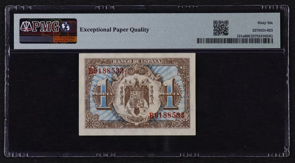 i-200244 Spain 1 Peseta 1940 (ND 1941). PMG 66 EPQ - Image 2 of 2