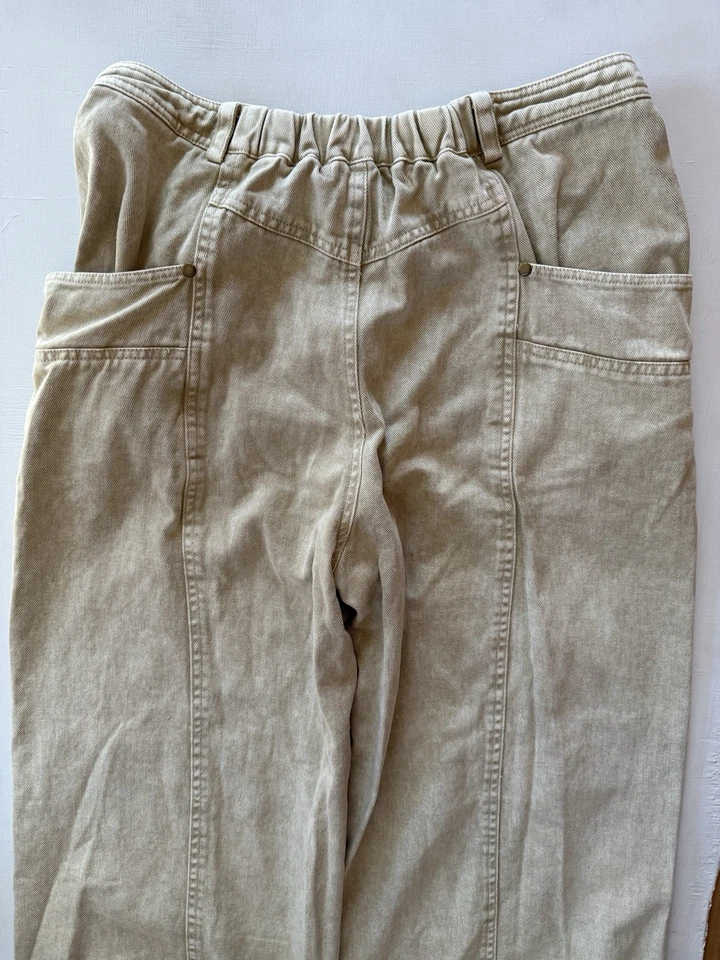 MUSTARD SEED Patch Pocket Slouchy Barrel Leg Pants Boho Sz LARGE Tan - Image 2 of 4