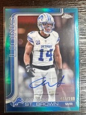 Topps 2025 Chrome Football Amon-Ra St. Brown Lions Auto BLUE AQUA BA-AS /199