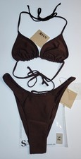 SAME Los Angeles Swim Bikini Set 2Pc Triangke Top High Weist Bottom Brown SZ M