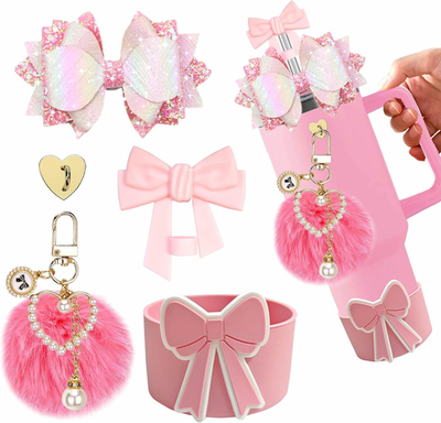 #ad 5Pcs Bling Silicone Accessories for Stanley 30Oz 40Oz Tumbler Cup Including Bow $14.49