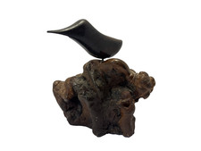 Vtg Signed Miles Greer Hand Carved Wooden Bird on Burl Wood Base Statue Medium