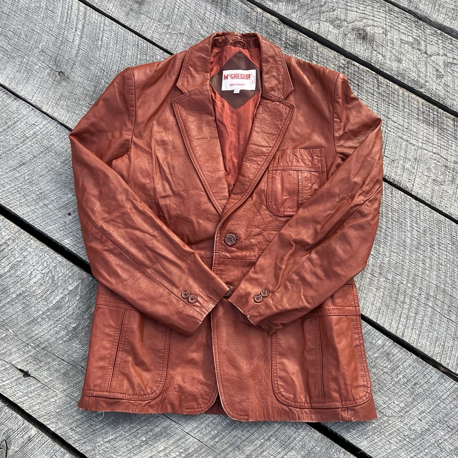 Vintage 70s McGregor Rust Orange Leather Jacket S… - image 2
