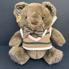 NWT Russ Caress Soft Pet Oxford Brown Bear Sweater Vest Bow tie Tags Plush 488