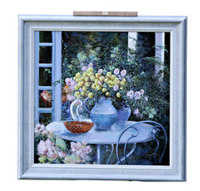 Lucia Sarto – Fiori Alla Finestra – Olio Su Tela – Firmato, Con Cornice