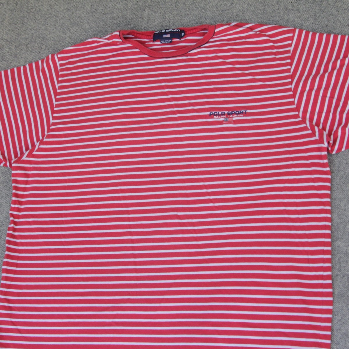 Polo Sport Ralph Lauren T Shirt XL Red/White Striped Flag VTG 90s