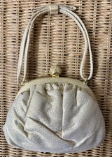 Vintage Saks Fifth Avenue Gold Metallic Bow Crystal Clasp Evening Bag Clutch