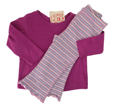 New Hanna Andersson Purple Top and Striped Lettuce Edge Flare Pant Set 80 12 18
