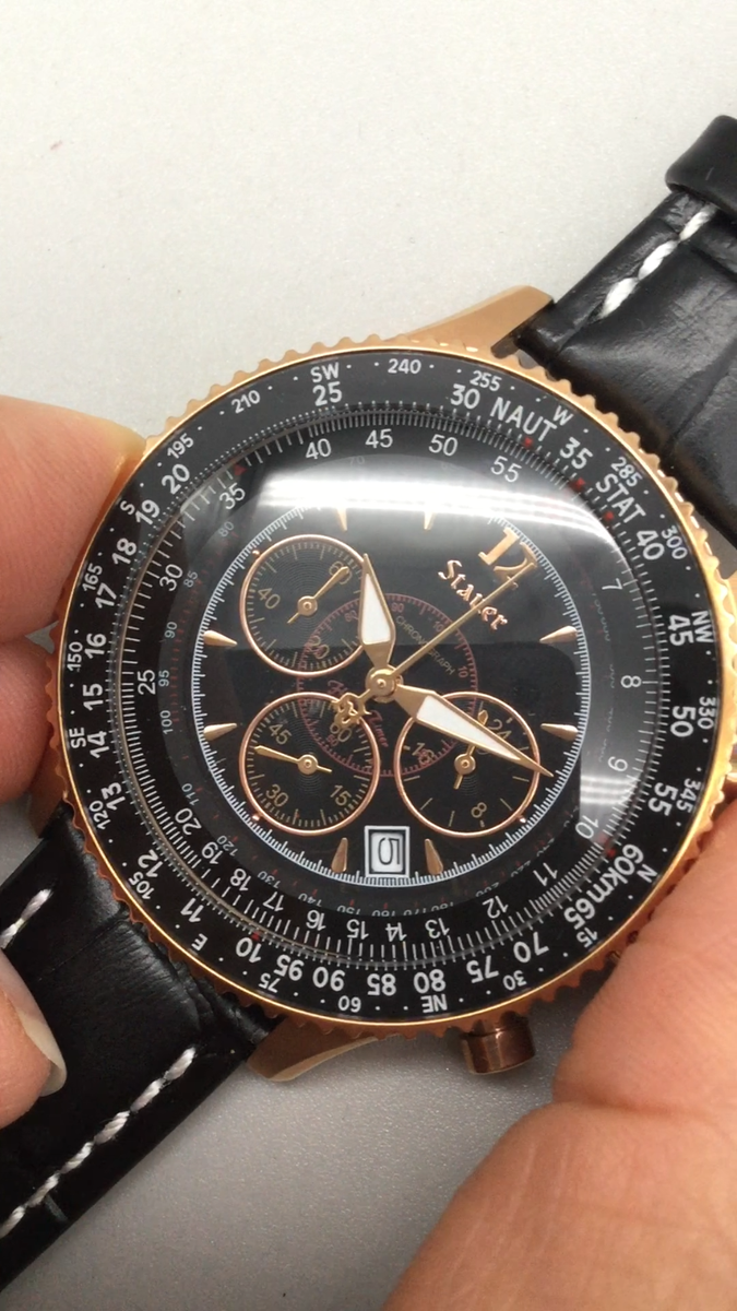 Stauer Flyboy 1916 Midnight Mens Watch 42mm Black Dial Chronograph