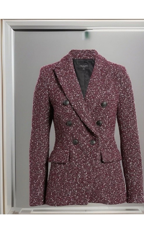 NWT Rag & Bone Preston Burgundy $695 Tweed Blazer Jacket 6 Double Breasted Wool