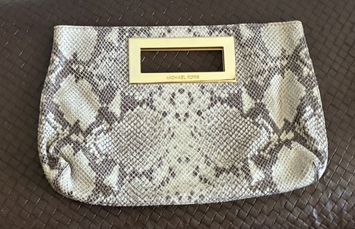 NEW Michael Kors Berkley Python Snake Embossed Clutch handbag $348