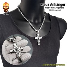 Herren Kreuz Anhänger - mit ø 6 mm runder Königskette Edelstahl silber