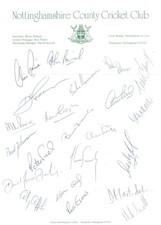1985 NOTTINGHAMSHIRE CCC - A4 Sheet Signed by 22 Players