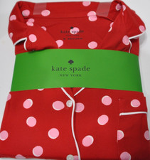 Kate Spade New York Women's 2PC Notch Pajama Set Jersey Red Pink Double Dot Sz M