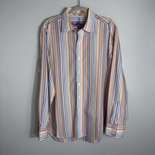 Robert Graham Men's Button Front Flip Cuff Shirt-Pastel Stripes-Cotton-Large