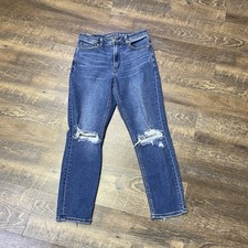 American Eagle Mom Jeans Womens 6 High Rise Stretch Blue Denim Distressed