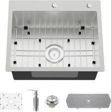 22x18 Inch Stainless Steel Topmount Bar Sink with Grid  Drain Strainer Set