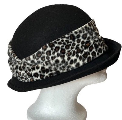 The Icing, Rare Vintage Black/Animal Print Band Wool Hat NWT Upcycled Black Wool Bucket Hat: Animal Print Band, Silk  main image 3