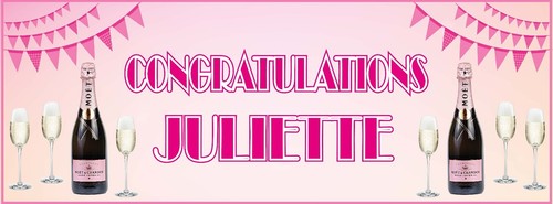 2 PANCARTAS PERSONALIZADAS DE FELICITACIONES DE CUMPLEAÑOS CON CHAMPÁN ROSA - Imagen 3 de 3
