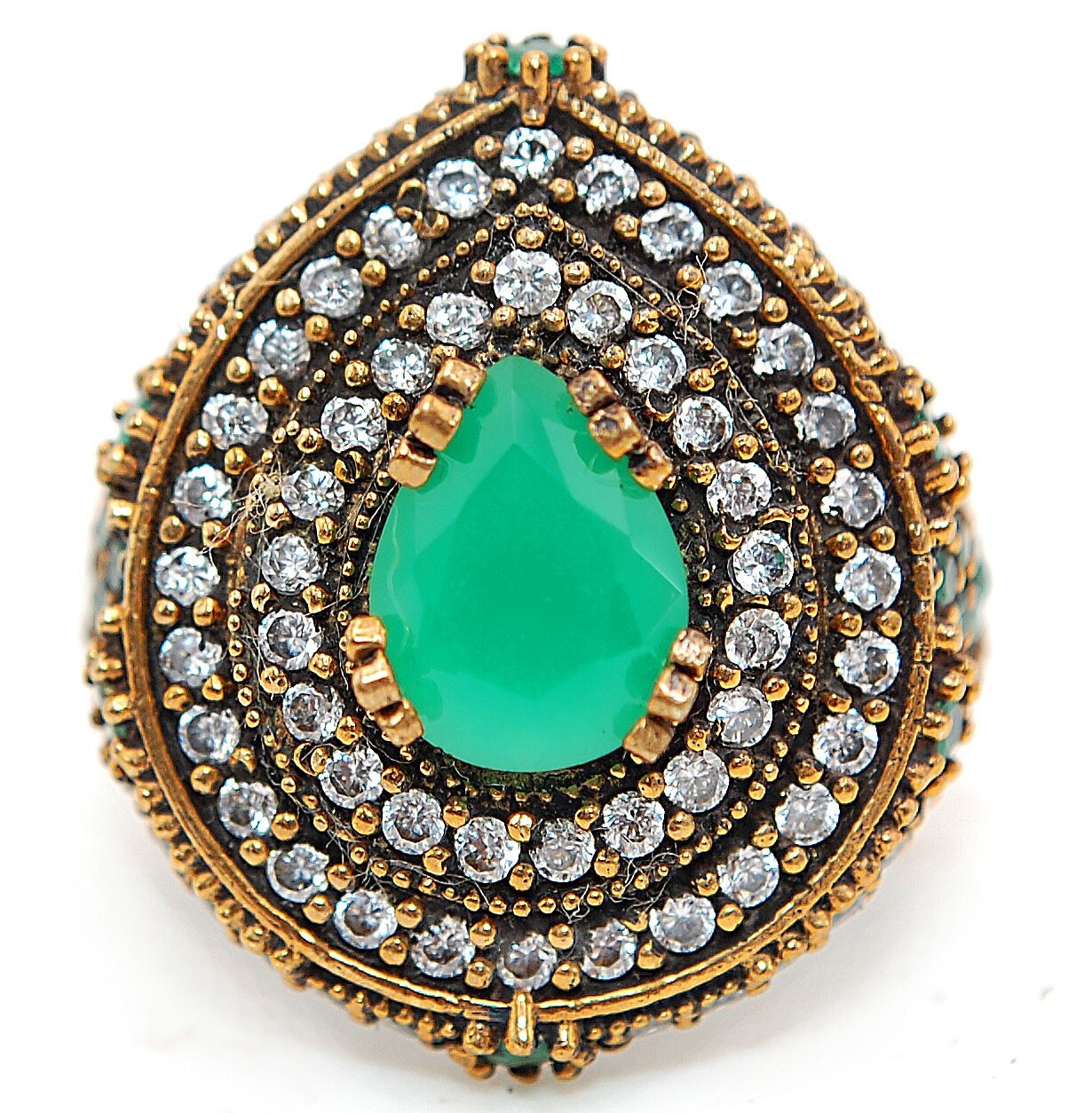 Vintage Ottoman Style 4CT Emerald 925 Sterling Silver Ring Size 8 Natural H3-7