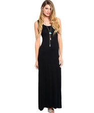 On Trend For Less Women's Casual Long Plain Loose Sleeveless Black Maxi Dress