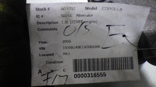 Alternador Toyota Corolla 09 - Imagen 2 de 9
