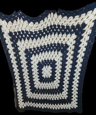Handmade Throw Light Blue And Dark Blue Crochet Baby Blanket Approximately 37x33