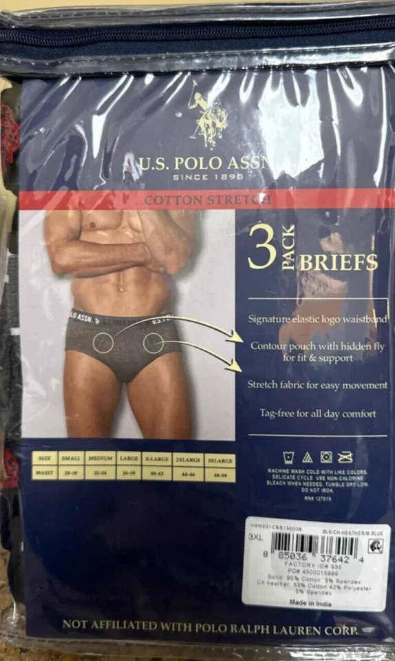 U.S. Polo Assn. Calzoncillos elásticos de algodón para hombre, paquete de 3 S M L XL 2X 3X Foto 3 de 4
