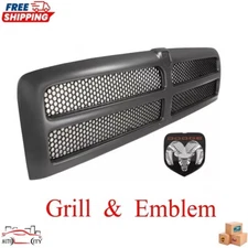 New Grille Assembly Black Plastic With Emblem For 1994-2001 Ram 1500 2500 Pickup