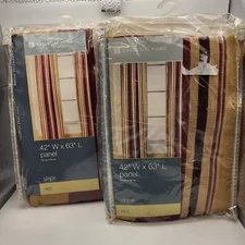 Essential Home 42" X 63" Curtain Panels - Red Strip - Set of Two