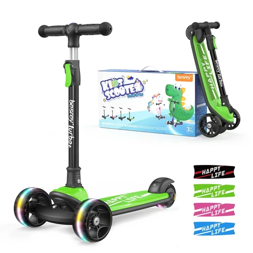 Besrey Kids 3 Wheel Scooter for Ages 3-10 Years Girls/Boys,Toddler Scooter,Green