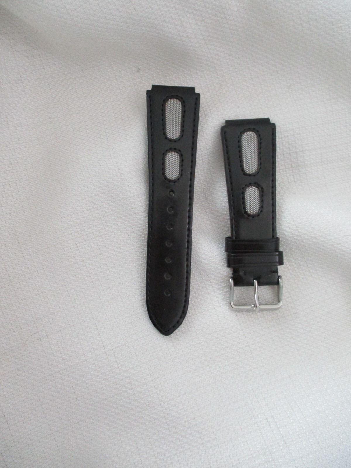20mm Genuine Leather Watch Strap with Black Mesh Insert & Nickel Hardware - Made in USA