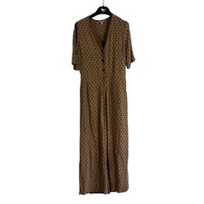 Jigsaw Camel Brown Black Polka Dot Jumpsuit All In One UK 10 Party Casual