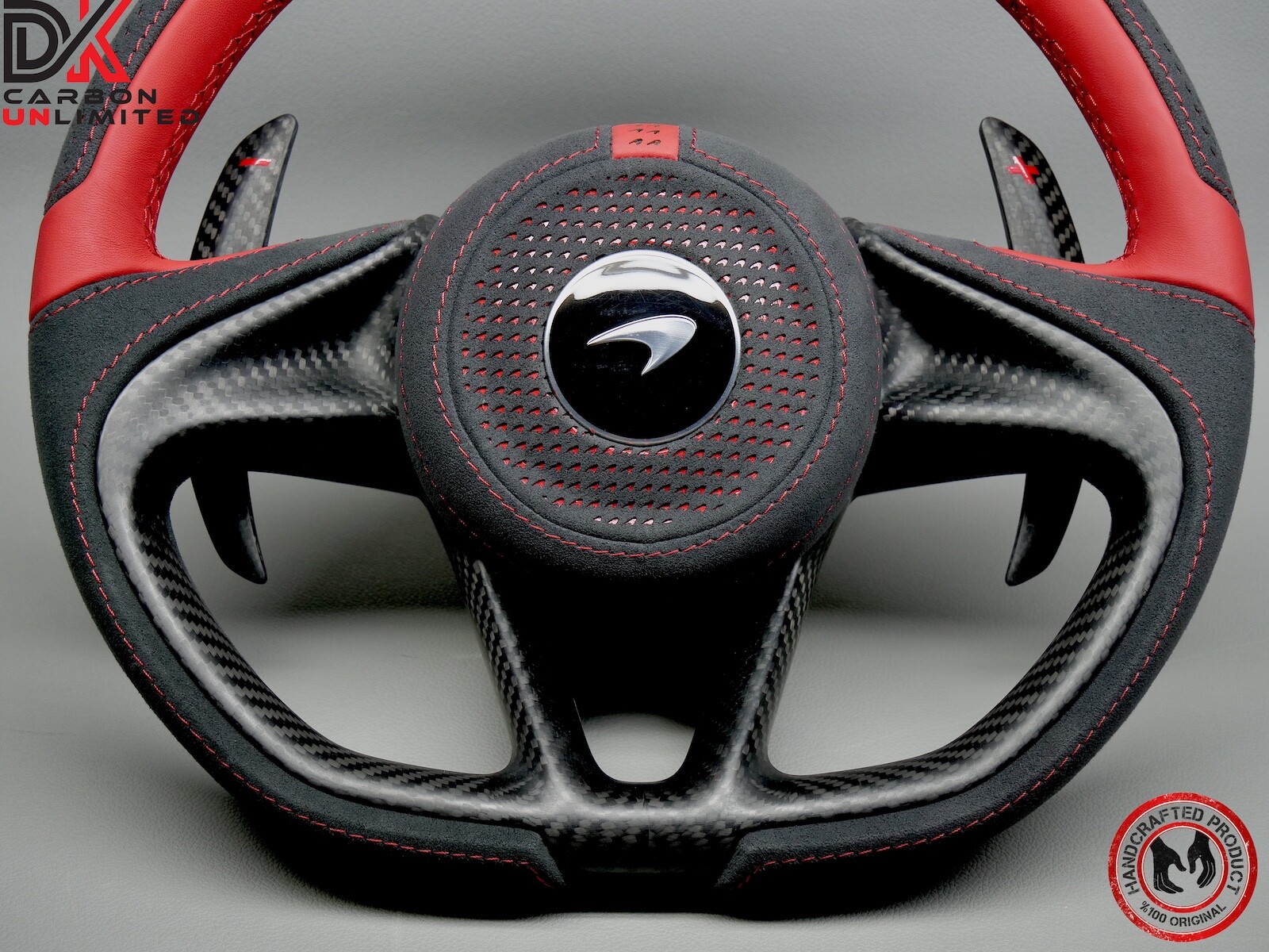 McLaren 720S 765LT Spider GT 750S Elva Napa Red Ring Gloss Carbon Steering Wheel