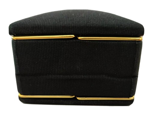Black satin ribbed gold trim frame inset ring box fast free postage - Picture 5 of 6