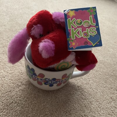 Vintage New Collector s Dan Dee Red Stuffed Dog In Flower Power Mug