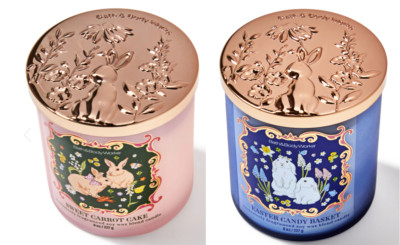 2 Bath & Body Works Easter Bunny Single wick Candles with Decorated Lid NEW