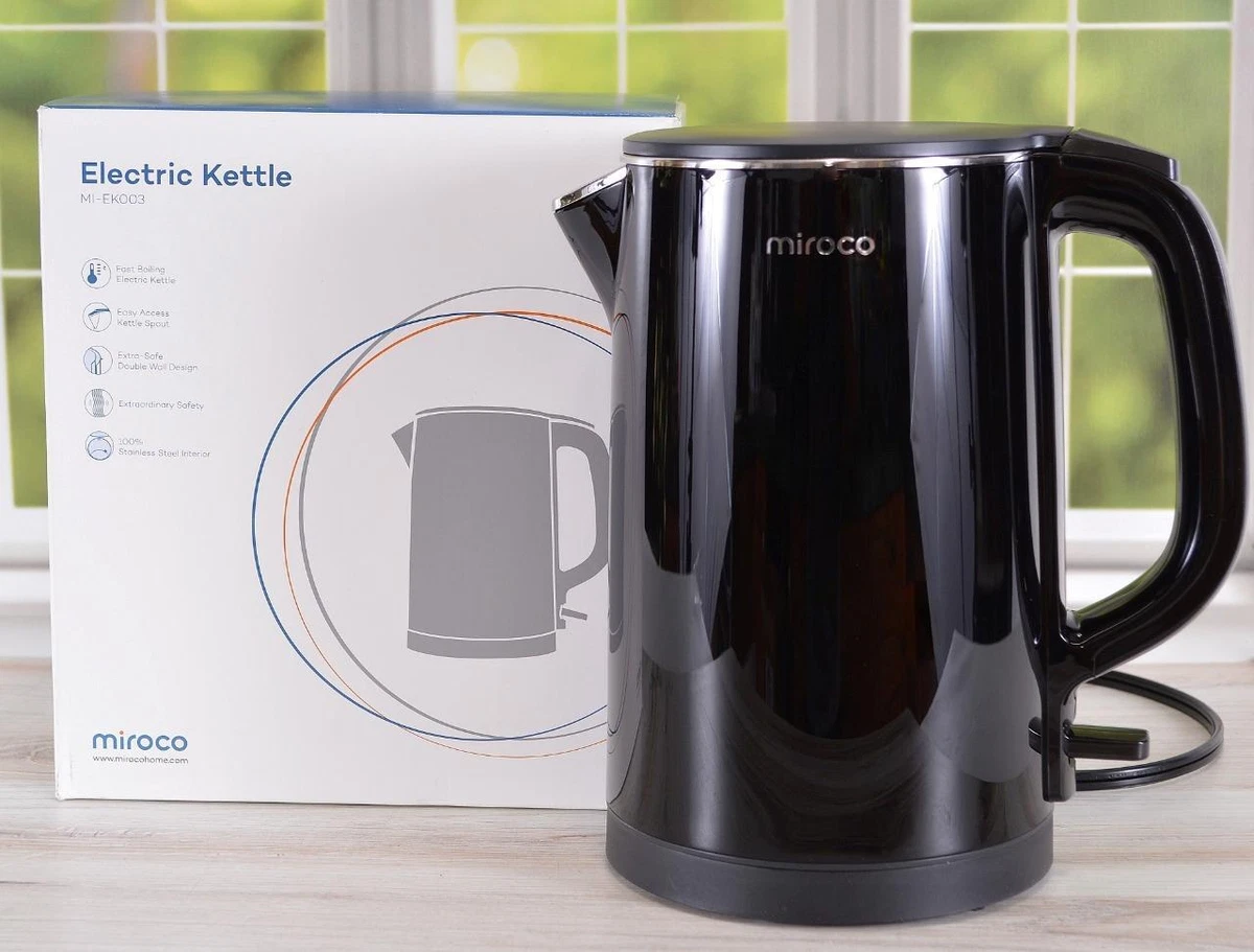 New MIROCO 1.5 Liter Stainless Steel Double Wall Electric Kettle BLACK  MI-EK003