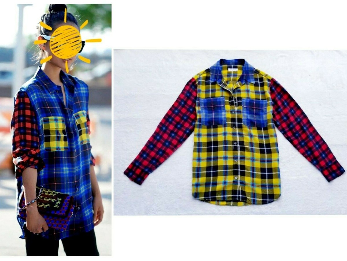 EQUIPMENT femme multi-plaid silk anthropologie blouse shirt top $275 xs/s  us-4 - Main Image